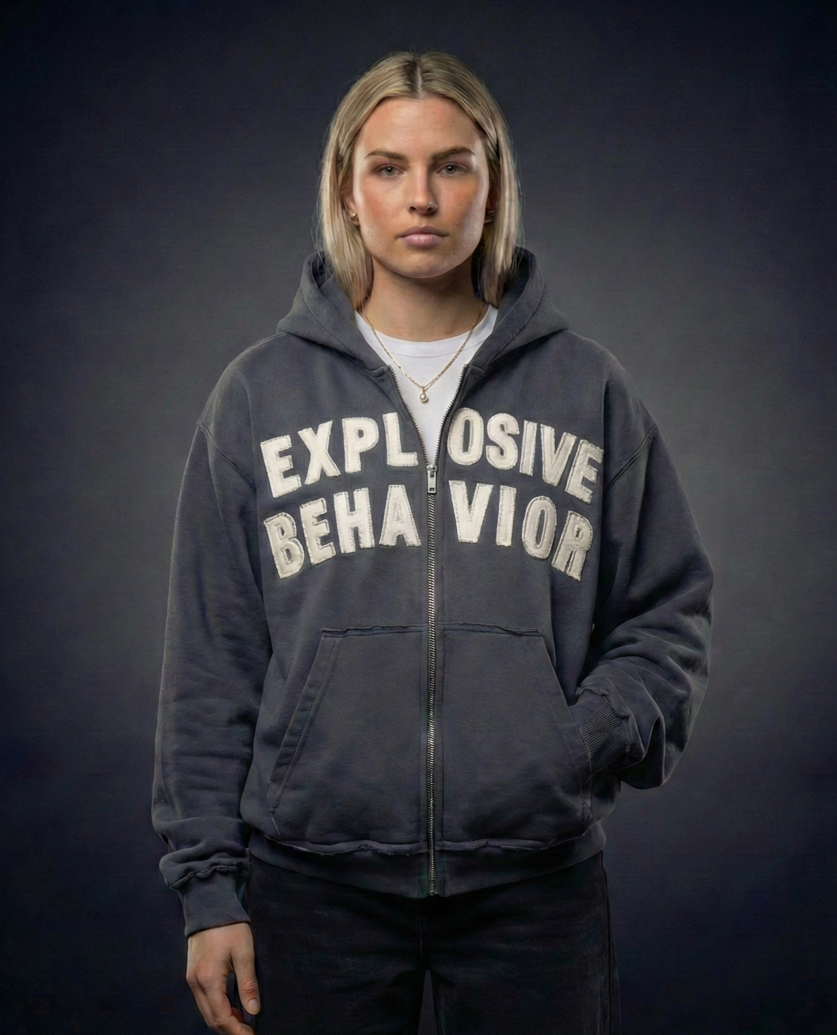 Explosive Behavior Grey-White Zip Up