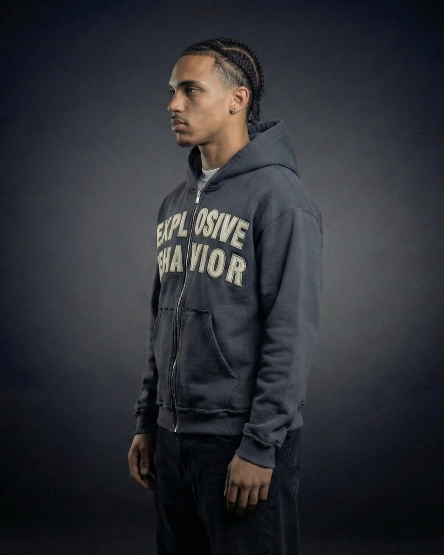 Explosive Behavior Grey-White Zip Up