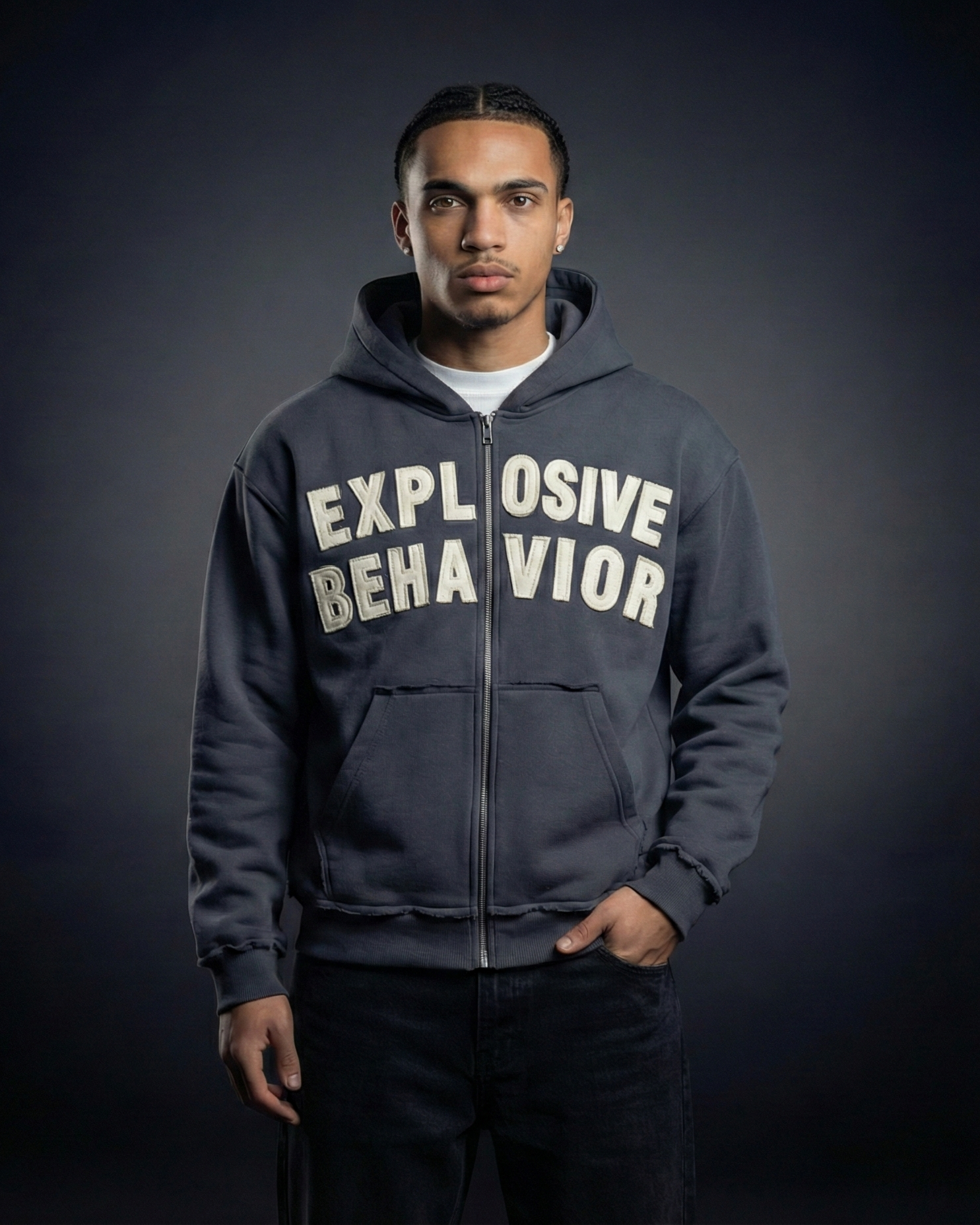 Explosive Behavior Grey-White Zip Up